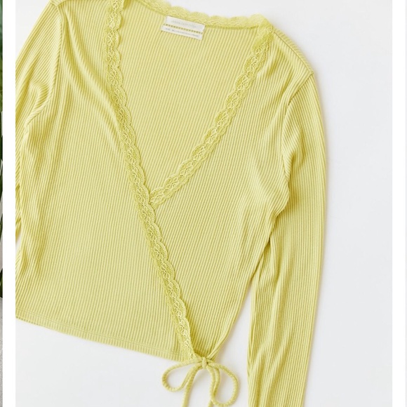 NWT Urban Outfitters Lace Y2K Wrap Top Green Crop ribbed soft cross brandy melvi - Picture 2 of 15